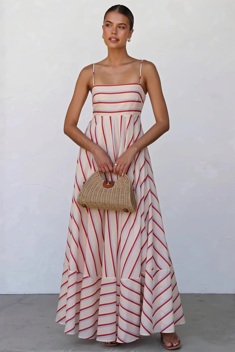 Striped High Waist Swing Cami Boho Dress