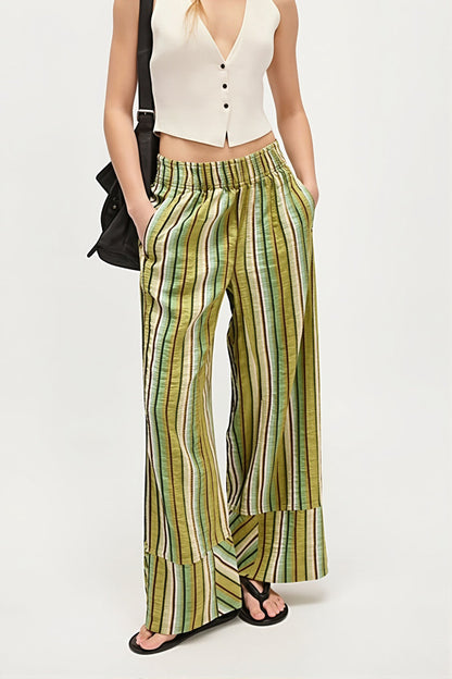 Striped High Waist Wide Leg Pants