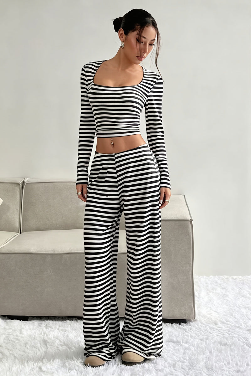 Striped High Waist Wide Leg Two Piece Set