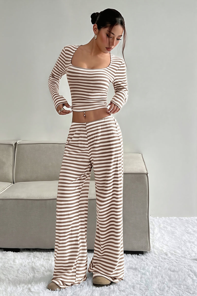 Striped High Waist Wide Leg Two Piece Set