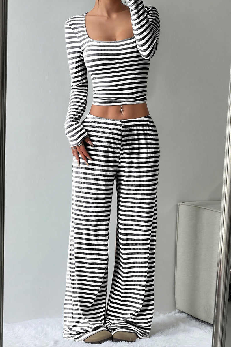 Striped High Waist Wide Leg Two Piece Set