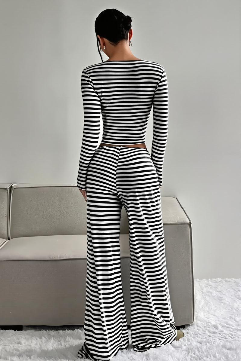 Striped High Waist Wide Leg Two Piece Set