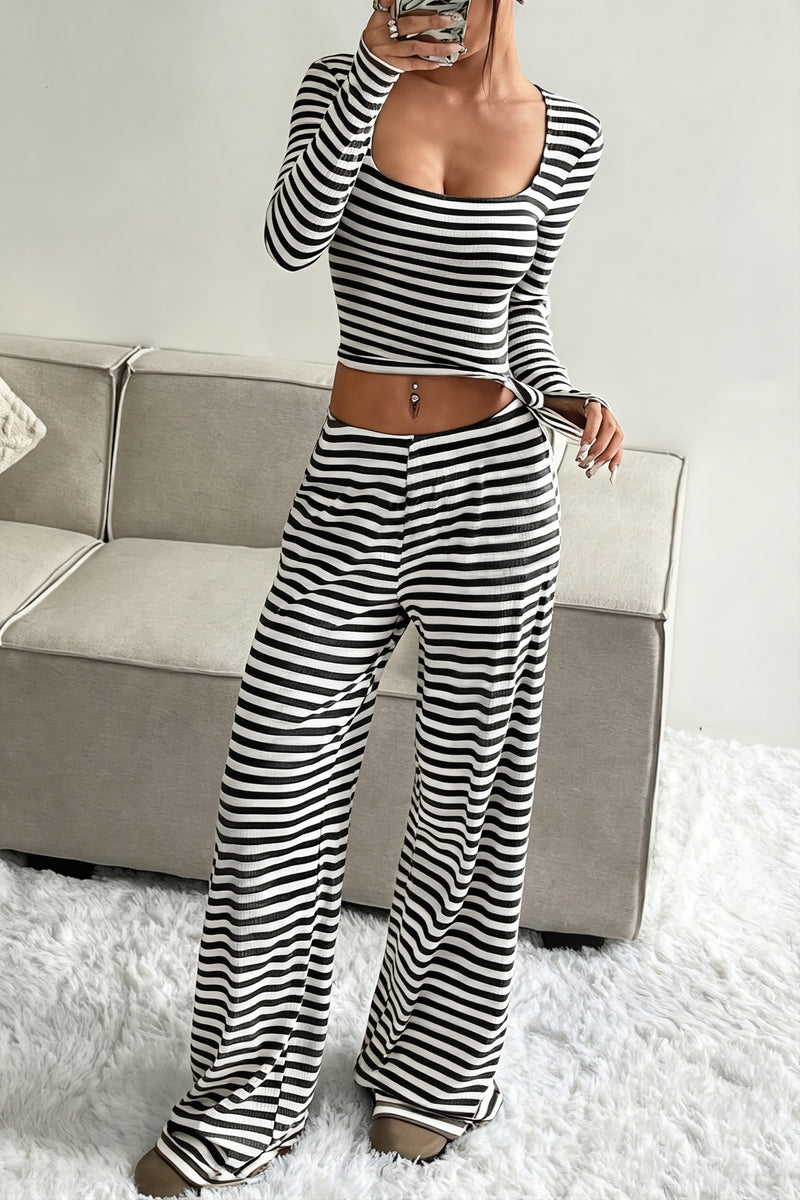 Striped High Waist Wide Leg Two Piece Set