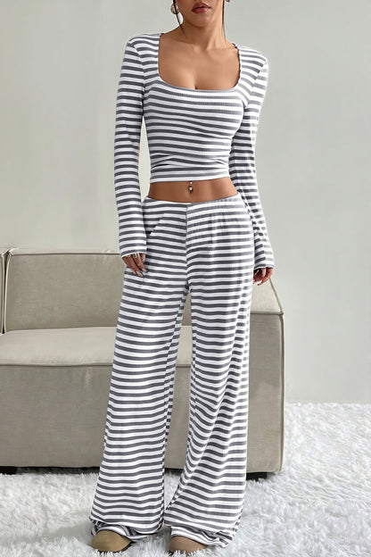 Striped High Waist Wide Leg Two Piece Set