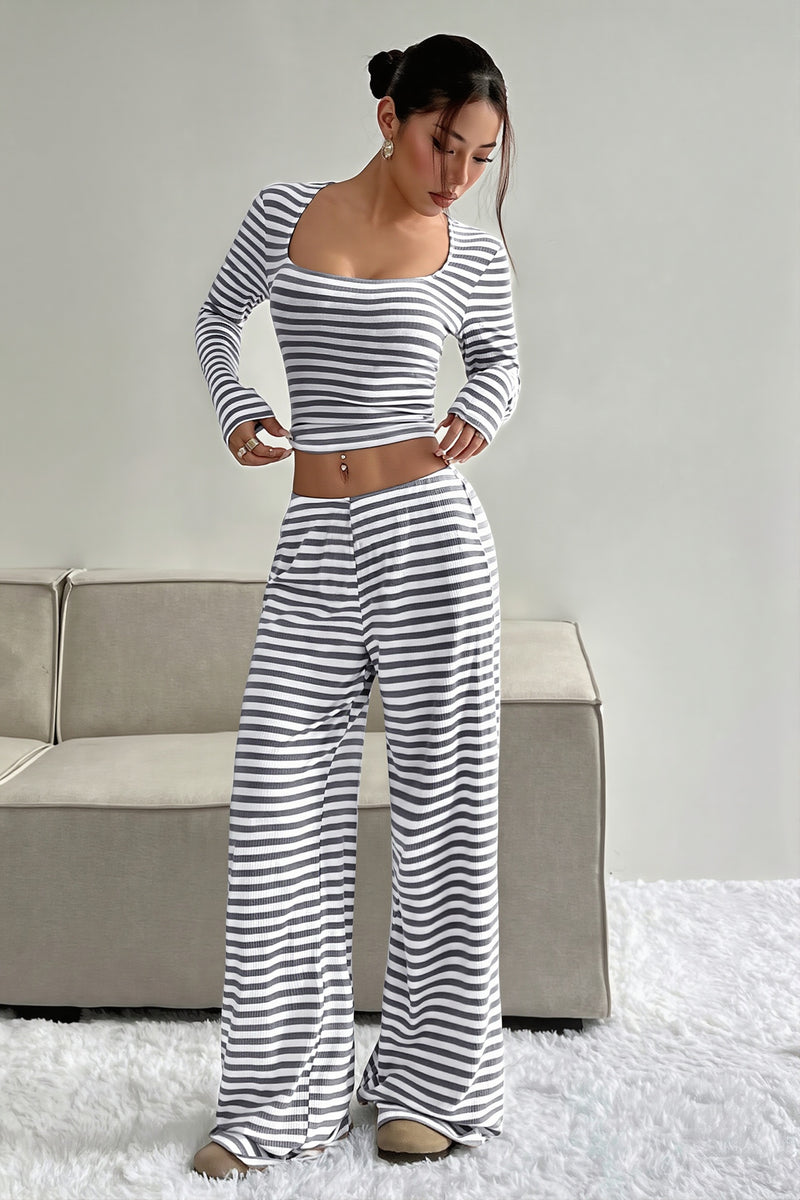 Striped High Waist Wide Leg Two Piece Set