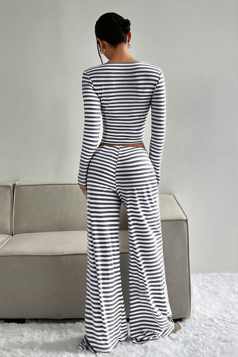 Striped High Waist Wide Leg Two Piece Set