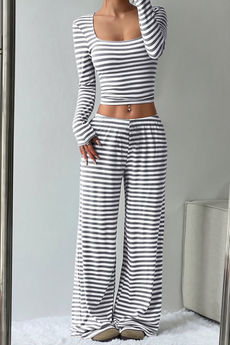 Striped High Waist Wide Leg Two Piece Set
