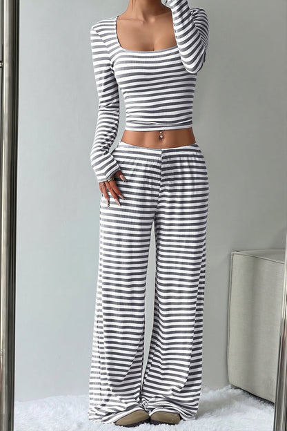 Striped High Waist Wide Leg Two Piece Set