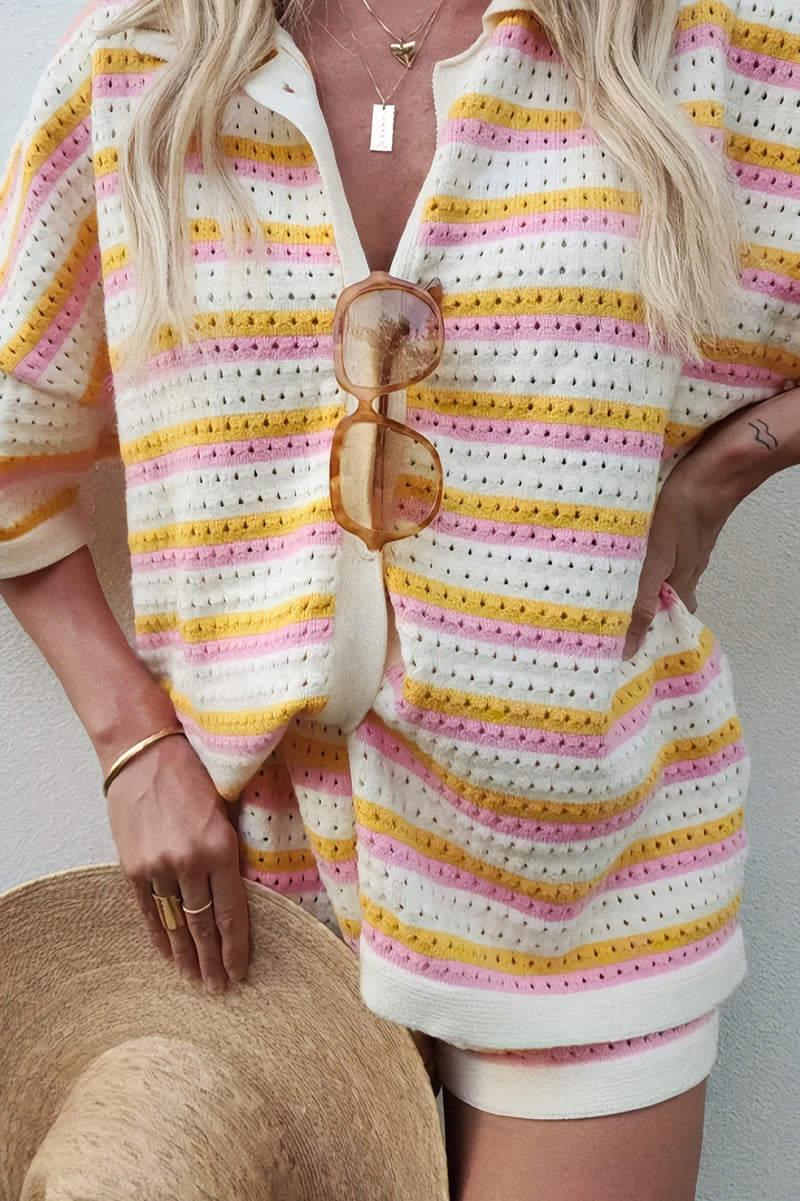 Striped Hollow Out Knit Two Piece Set