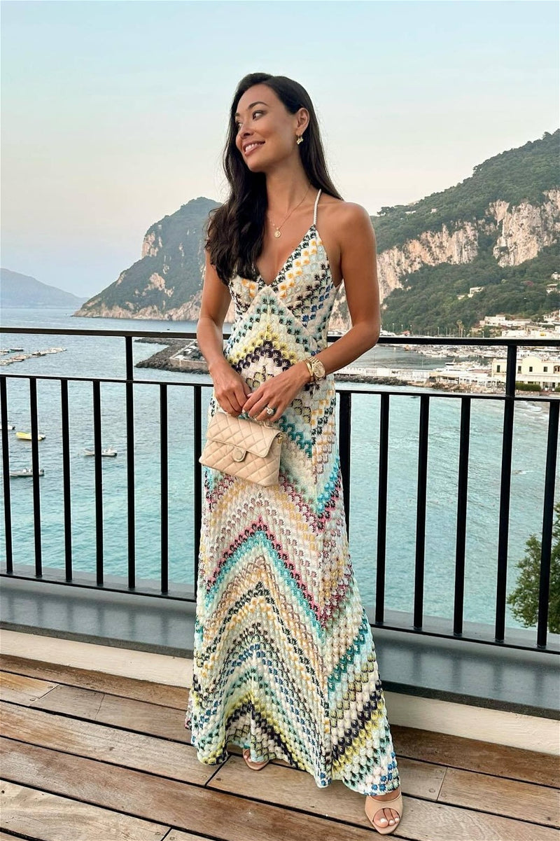 Striped Knit Cutout Texture Maxi Dress