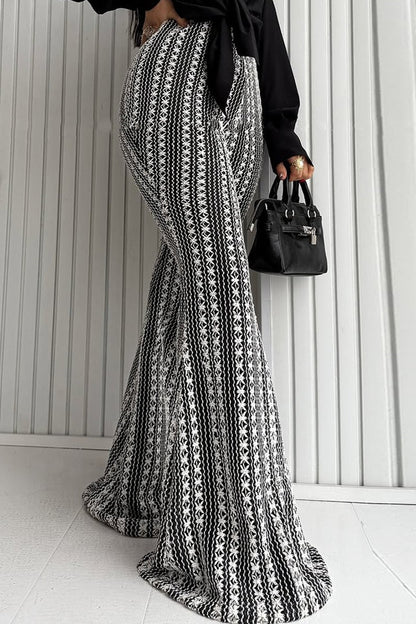 Striped Knit Elastic Flare Pants