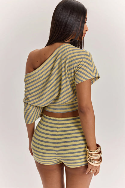 Striped Off Shoulder High Waist Two Piece Set