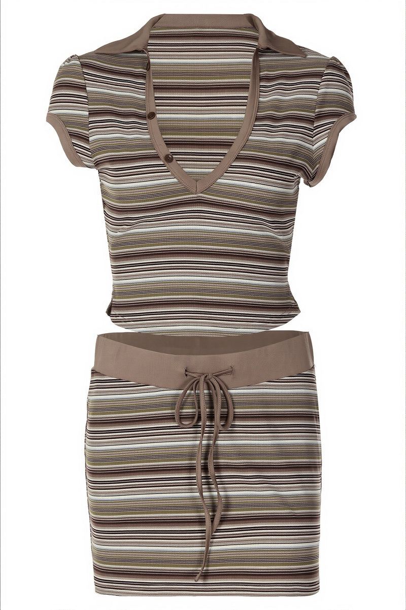 Striped Off Shoulder Strapless Two Piece Set