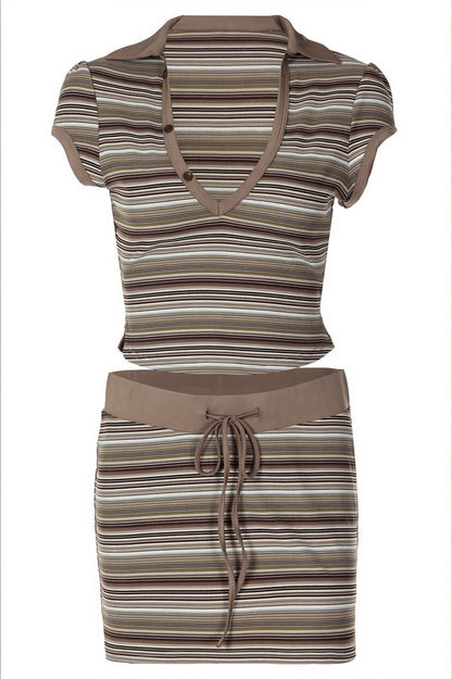 Striped Off Shoulder Strapless Two Piece Set