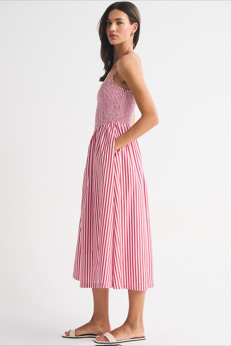 Striped Pocket A-Line Printed Midi Dress