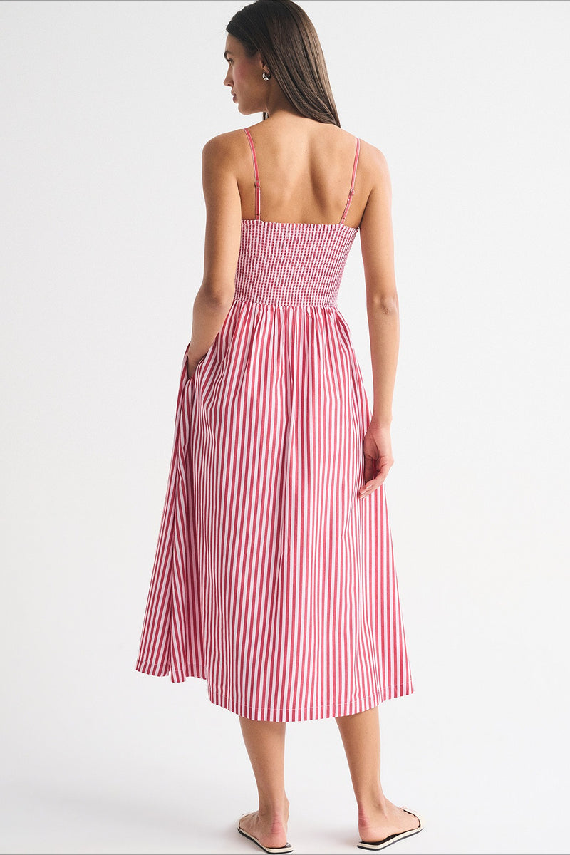 Striped Pocket A-Line Printed Midi Dress