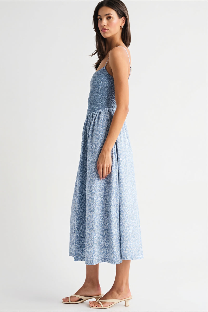 Striped Pocket A-Line Printed Midi Dress