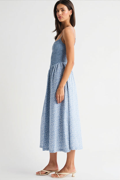 Striped Pocket A-Line Printed Midi Dress