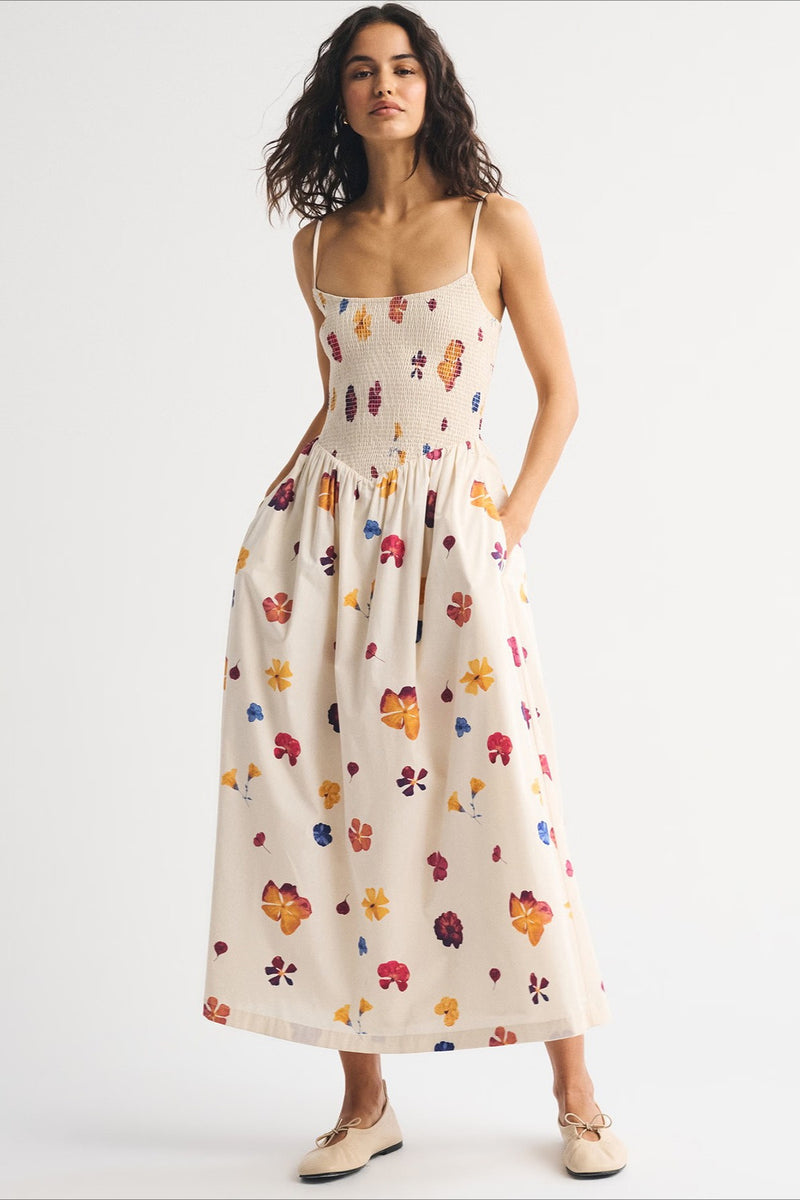 Striped Pocket A-Line Printed Midi Dress