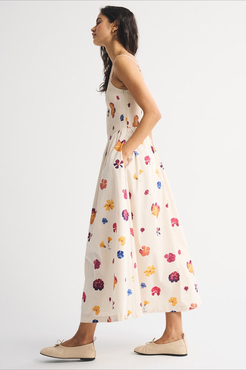 Striped Pocket A-Line Printed Midi Dress