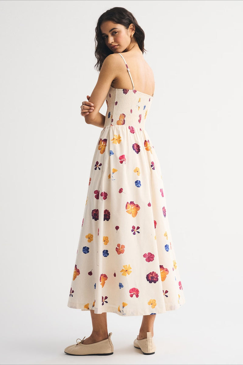 Striped Pocket A-Line Printed Midi Dress