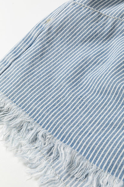 Striped Raw Hem Denim Shorts