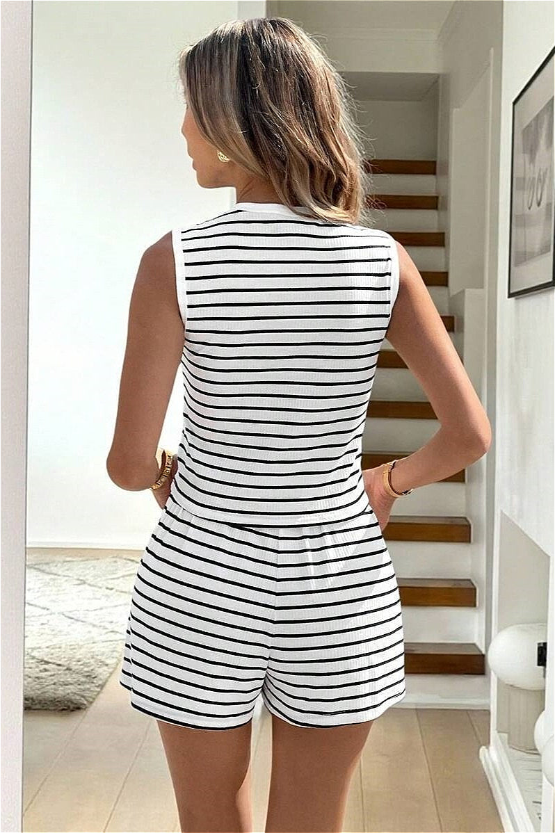 Striped Tie Front Short Two Piece Set