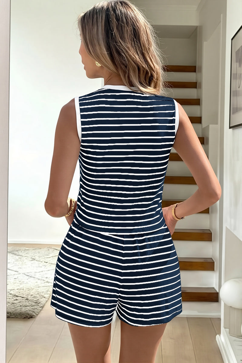 Striped Tie Front Short Two Piece Set