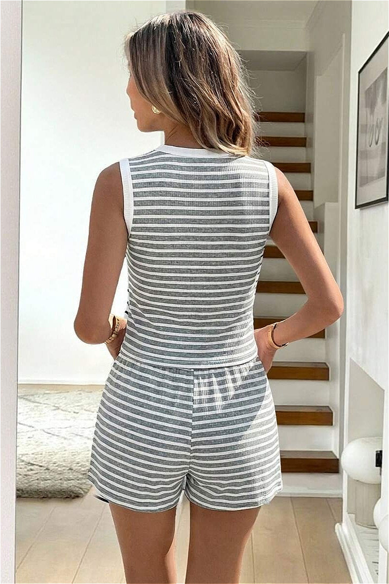 Striped Tie Front Short Two Piece Set