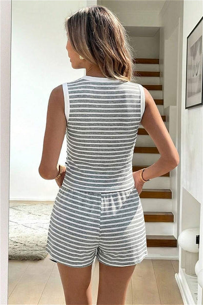 Striped Tie Front Short Two Piece Set