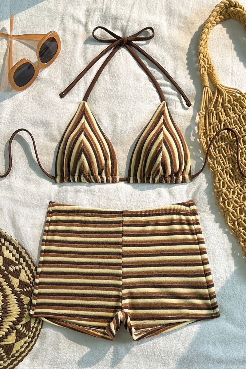 Striped Towel Cloth Fresh Bikini Set