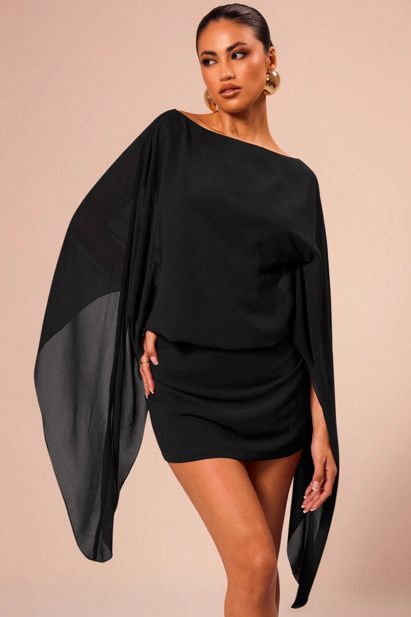 Stylish Elegant Cape Party Mini Dress
