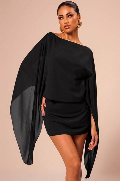 Stylish Elegant Cape Party Mini Dress