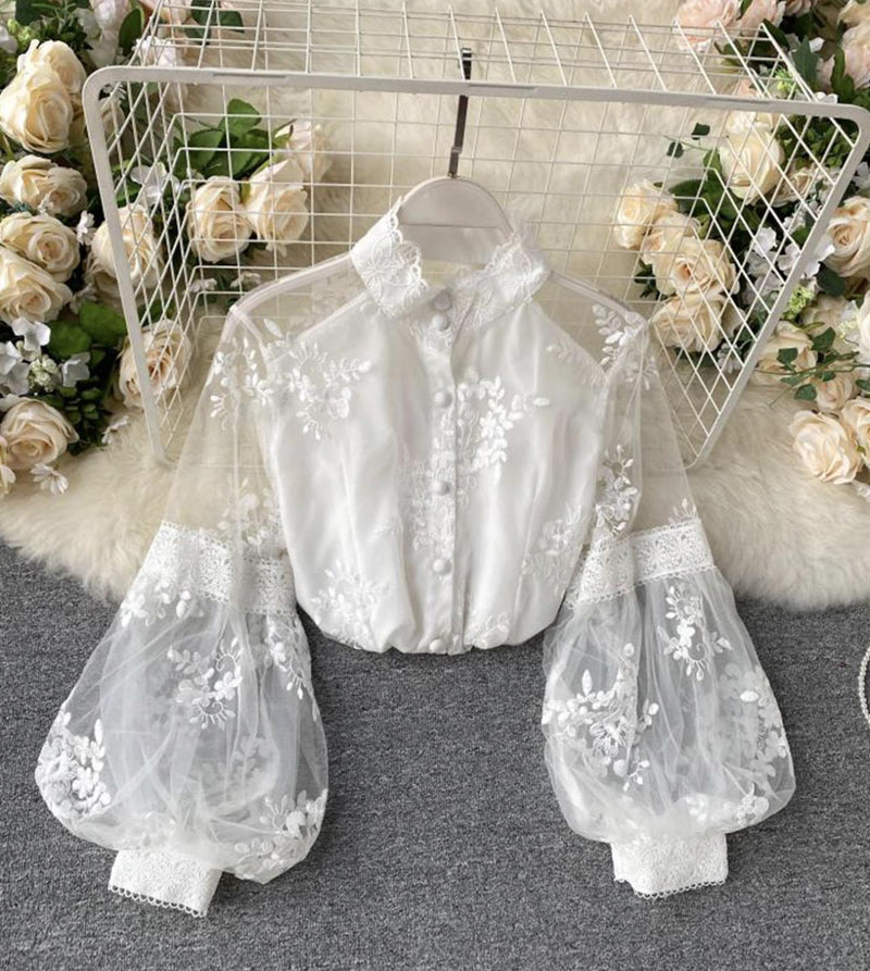 Stylish lace long sleeve tops S30