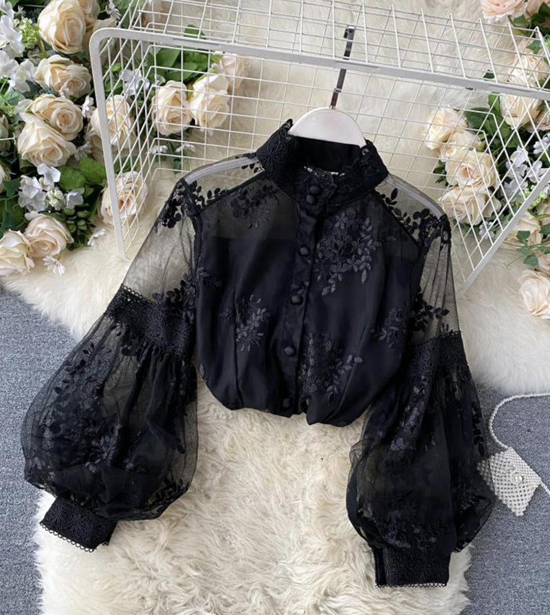 Stylish lace long sleeve tops S30