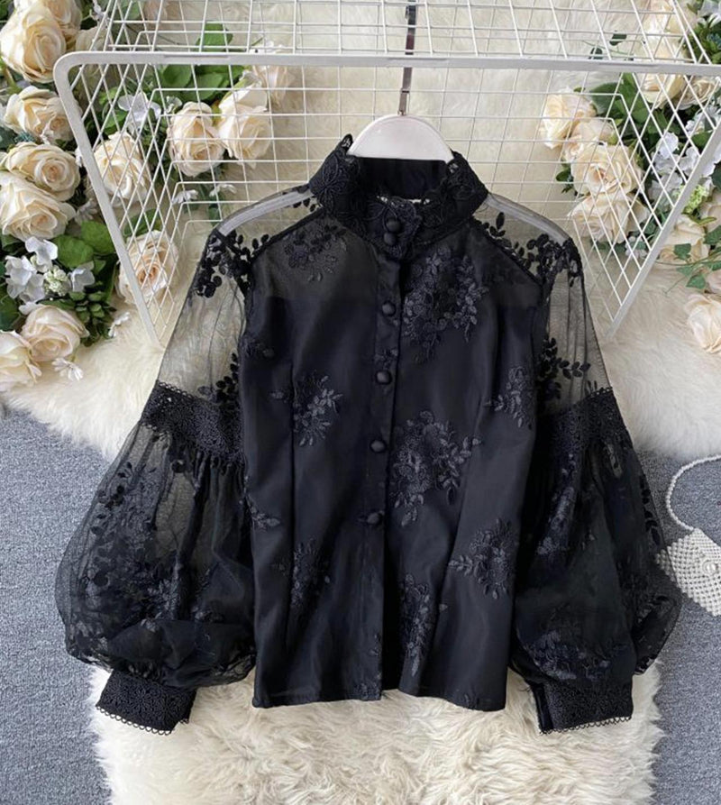 Stylish lace long sleeve tops S30