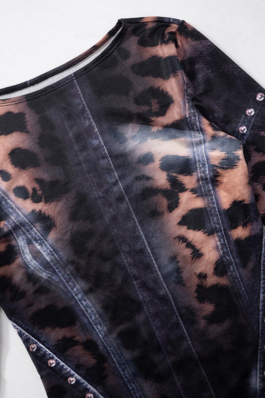 Stylish Leopard Rivet Slim Mini Dress