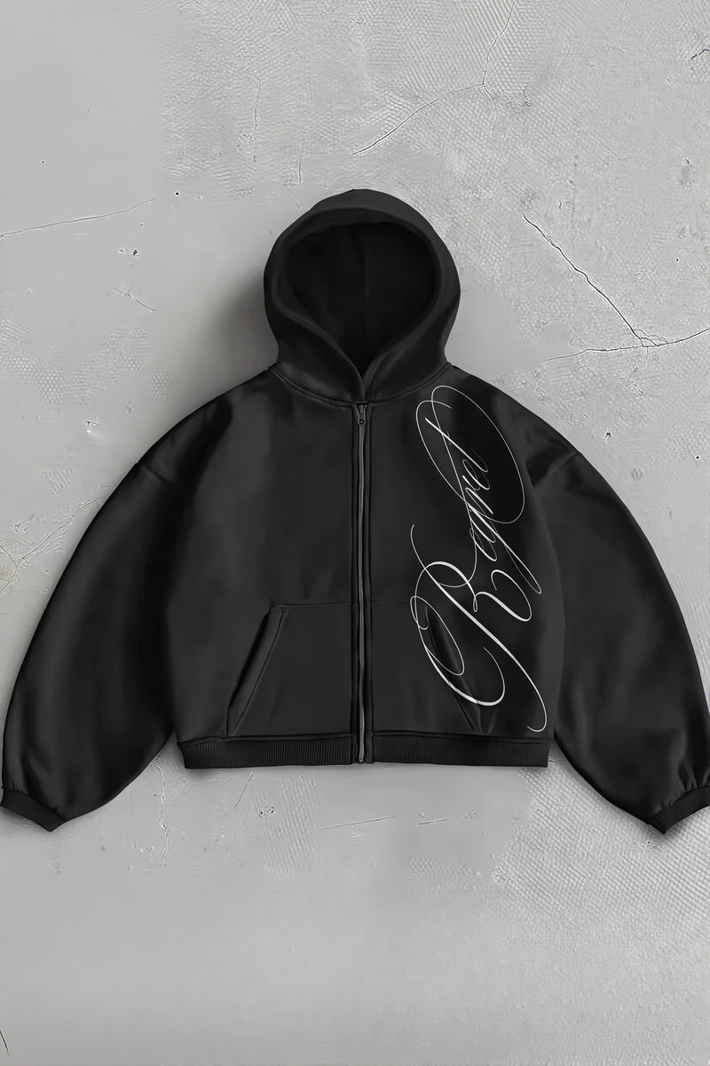 Stylish Letter Graphic Zip Up Hoodie