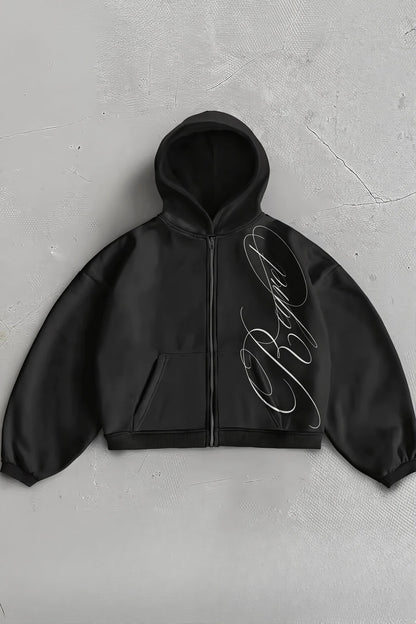 Stylish Letter Graphic Zip Up Hoodie