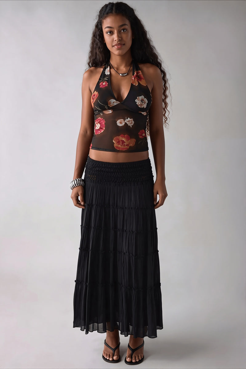 Stylish Printed Mesh Sexy Halter Top