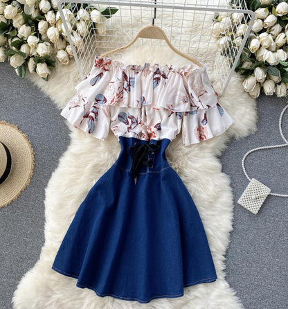 Stylish printed patchwork dress A line dress S19