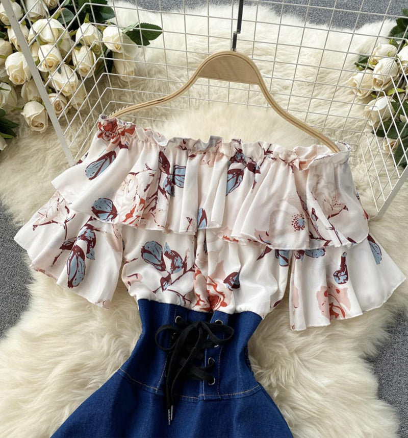 Stylish printed patchwork dress A line dress S19