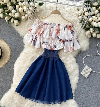Stylish printed patchwork dress A line dress S19