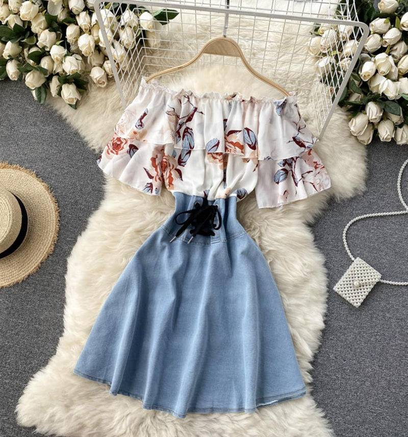 Stylish printed patchwork dress A line dress S19