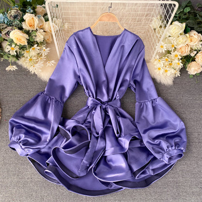 Stylish v neck long sleeve dress fashion dress S14
