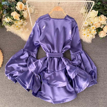 Stylish v neck long sleeve dress fashion dress S14