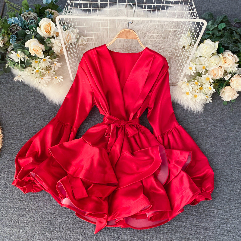 Stylish v neck long sleeve dress fashion dress S14