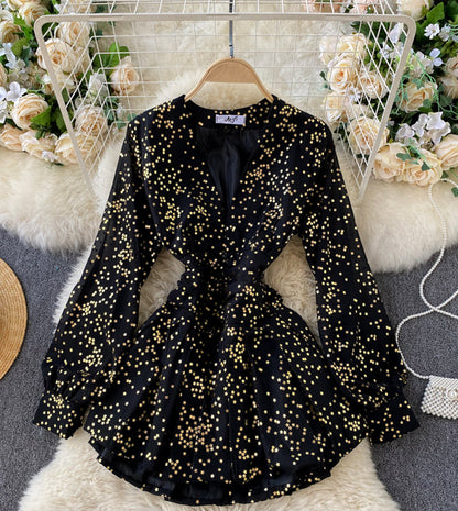 Stylish v neck short dress with stars S26