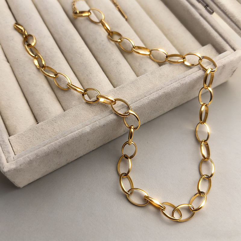 Sun Moon Stainless Steel Resin Beaded NeckLace