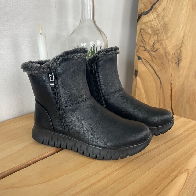 Svart vinterstövel med dragkedja, varmt foder och lätt fotvalvsstöd